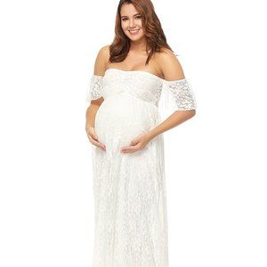 Maternity Off Shoulder White Lace Maxi Size S